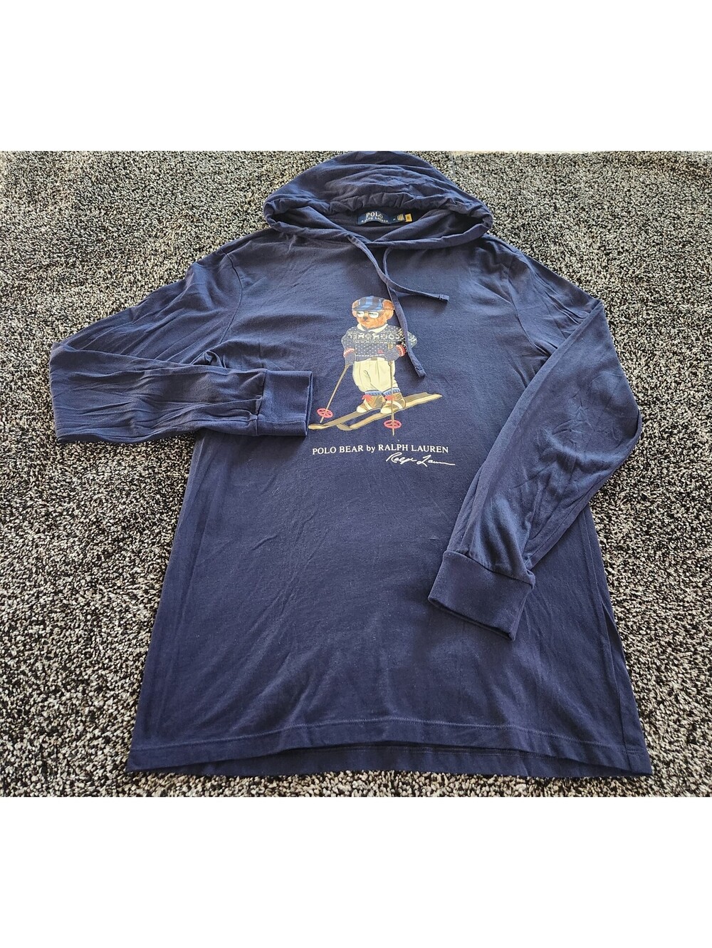 Polo Ralph Lauren Mens Navy Fair Isle Ski Bear Hoodie Pullover L/S Shirt Medium - Picture 2 of 10